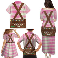 Lederhosen Oktoberfest Family Matching Puletasi and Hawaiian Shirt Pink Edelweiss Floral Polka Dots - Wonder Print Shop