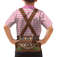 Lederhosen Oktoberfest Family Matching Short Sleeve Bodycon Dress and Hawaiian Shirt Pink Edelweiss Floral Polka Dots - Wonder Print Shop