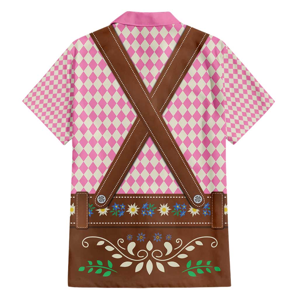 Lederhosen Oktoberfest Family Matching Short Sleeve Bodycon Dress and Hawaiian Shirt Pink Edelweiss Floral Polka Dots - Wonder Print Shop