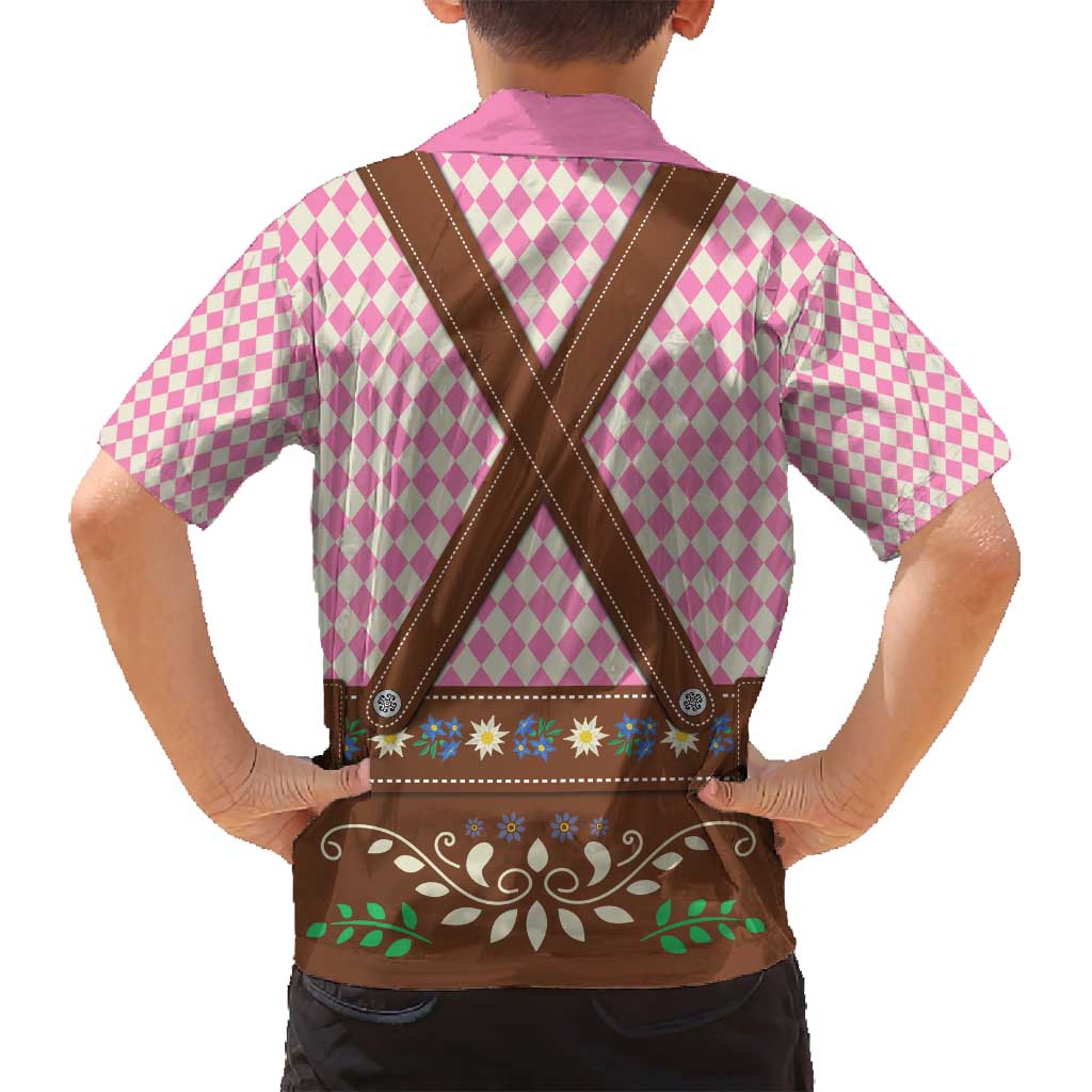 Lederhosen Oktoberfest Family Matching Summer Maxi Dress and Hawaiian Shirt Pink Edelweiss Floral Polka Dots - Wonder Print Shop