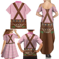 Lederhosen Oktoberfest Family Matching Summer Maxi Dress and Hawaiian Shirt Pink Edelweiss Floral Polka Dots - Wonder Print Shop