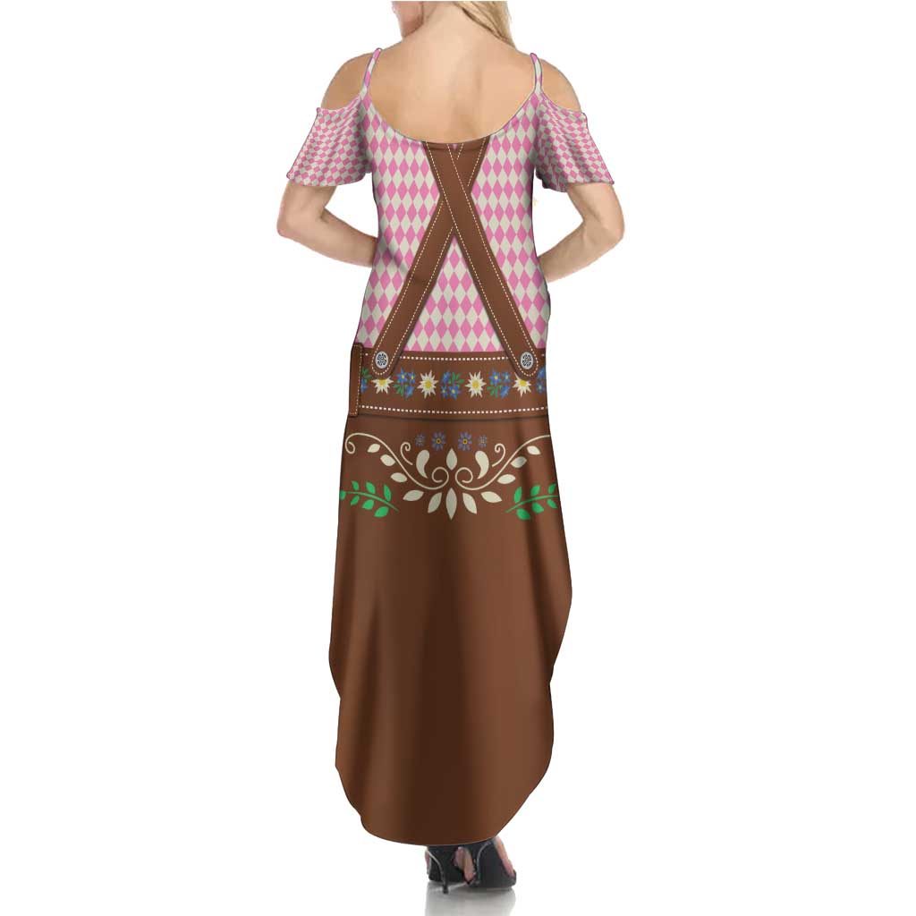 Lederhosen Oktoberfest Family Matching Summer Maxi Dress and Hawaiian Shirt Pink Edelweiss Floral Polka Dots - Wonder Print Shop