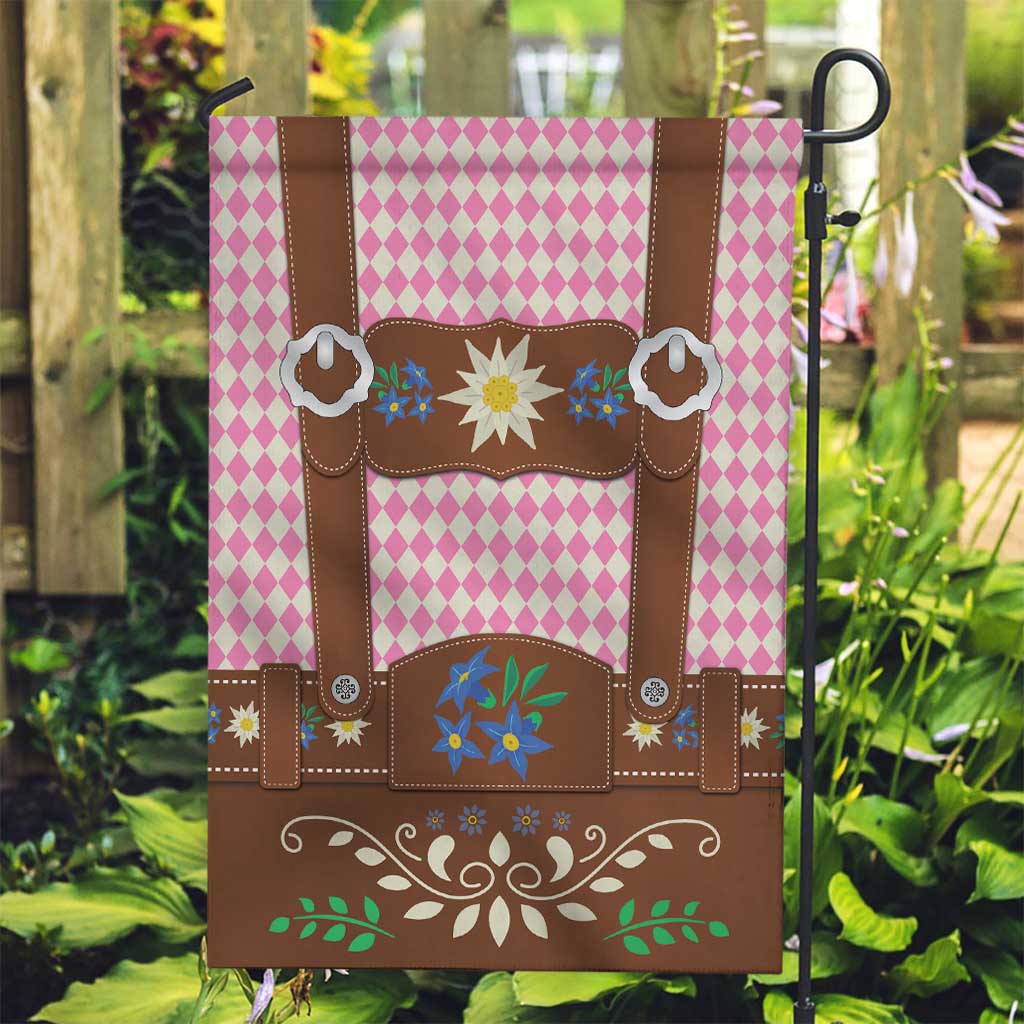 Lederhosen Oktoberfest Garden Flag Pink Edelweiss Floral Polka Dots - Wonder Print Shop