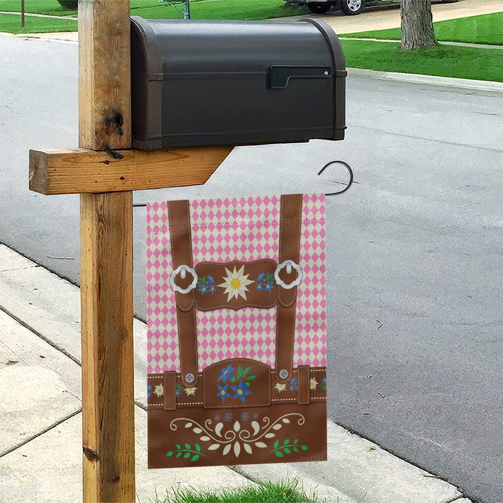 Lederhosen Oktoberfest Garden Flag Pink Edelweiss Floral Polka Dots - Wonder Print Shop