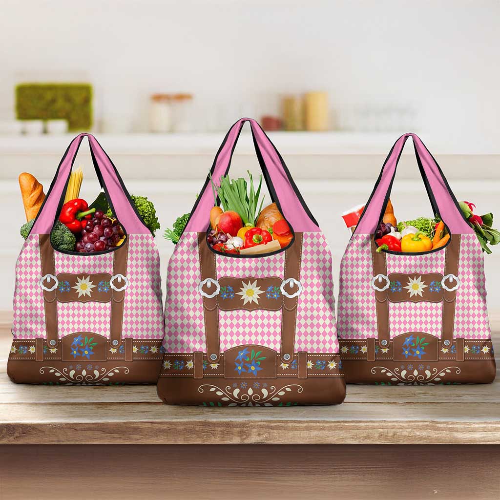 Lederhosen Oktoberfest Grocery Bag Pink Edelweiss Floral Polka Dots - Wonder Print Shop