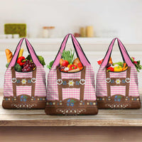 Lederhosen Oktoberfest Grocery Bag Pink Edelweiss Floral Polka Dots - Wonder Print Shop