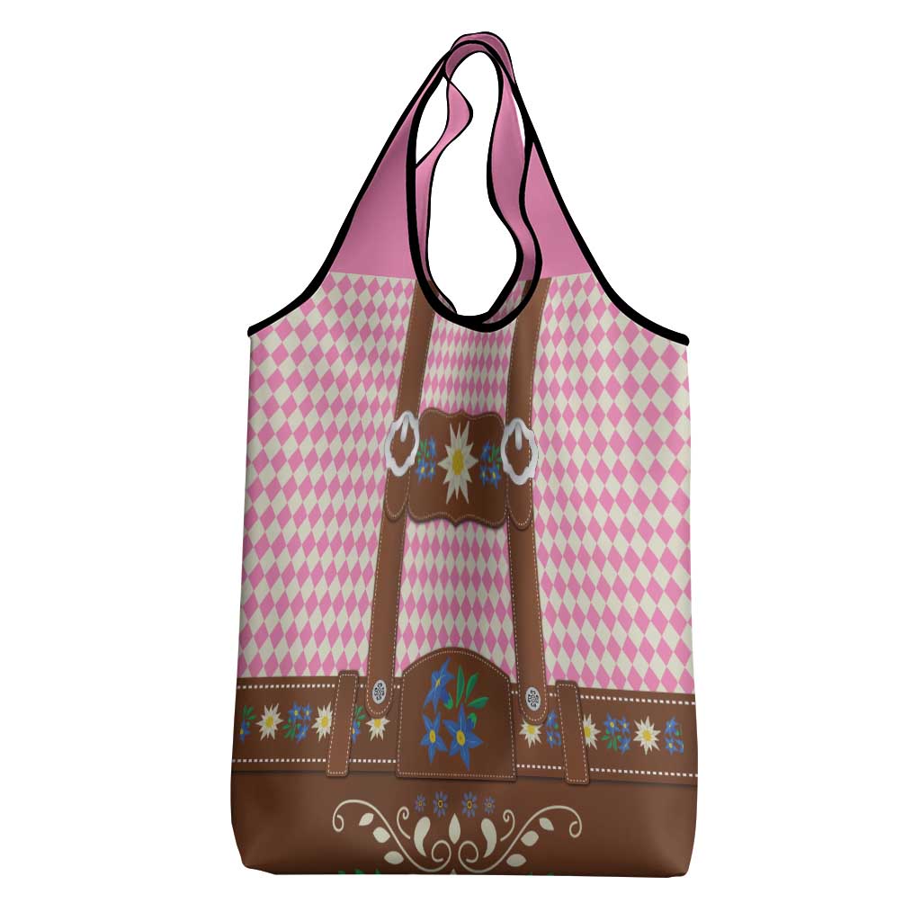 Lederhosen Oktoberfest Grocery Bag Pink Edelweiss Floral Polka Dots - Wonder Print Shop