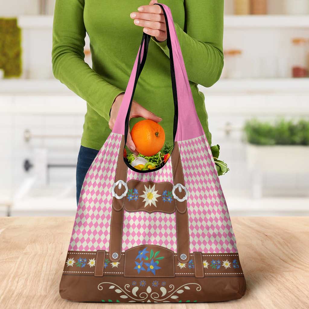 Lederhosen Oktoberfest Grocery Bag Pink Edelweiss Floral Polka Dots - Wonder Print Shop