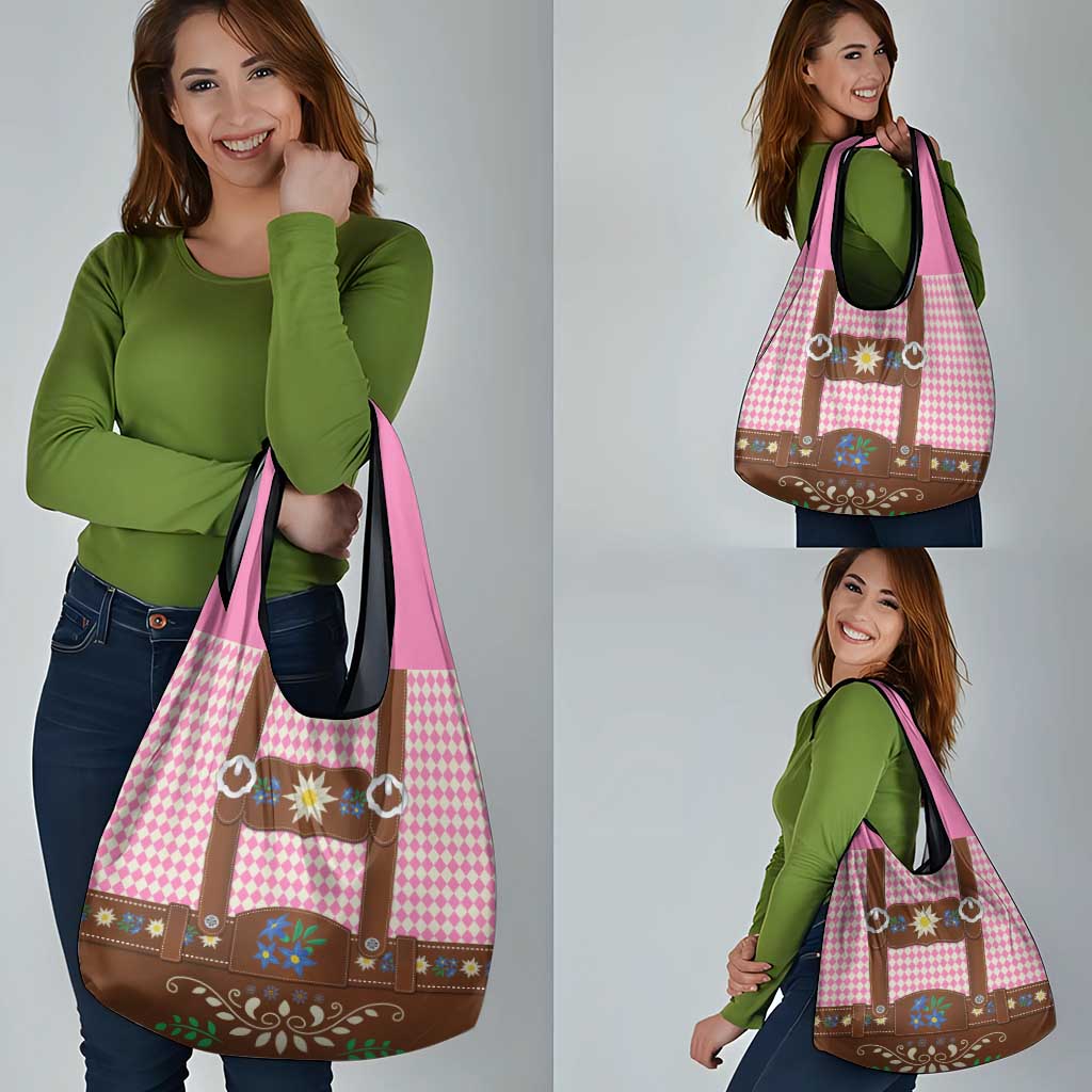 Lederhosen Oktoberfest Grocery Bag Pink Edelweiss Floral Polka Dots - Wonder Print Shop