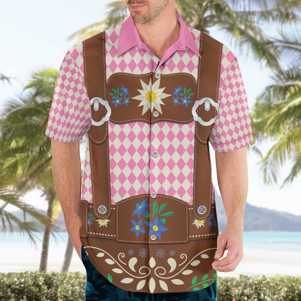 Lederhosen Oktoberfest Hawaiian Shirt Pink Edelweiss Floral Polka Dots - Wonder Print Shop