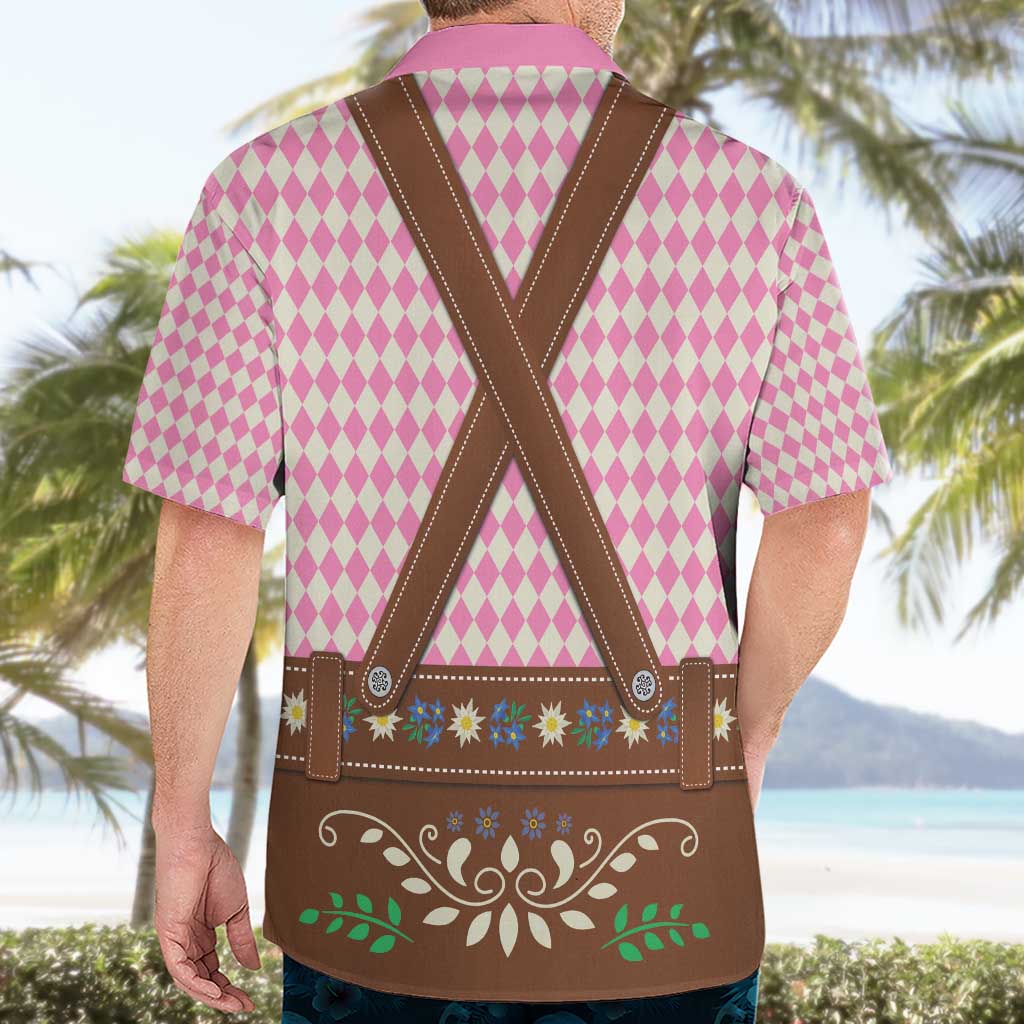 Lederhosen Oktoberfest Hawaiian Shirt Pink Edelweiss Floral Polka Dots - Wonder Print Shop