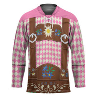 Lederhosen Oktoberfest Hockey Jersey Pink Edelweiss Floral Polka Dots - Wonder Print Shop