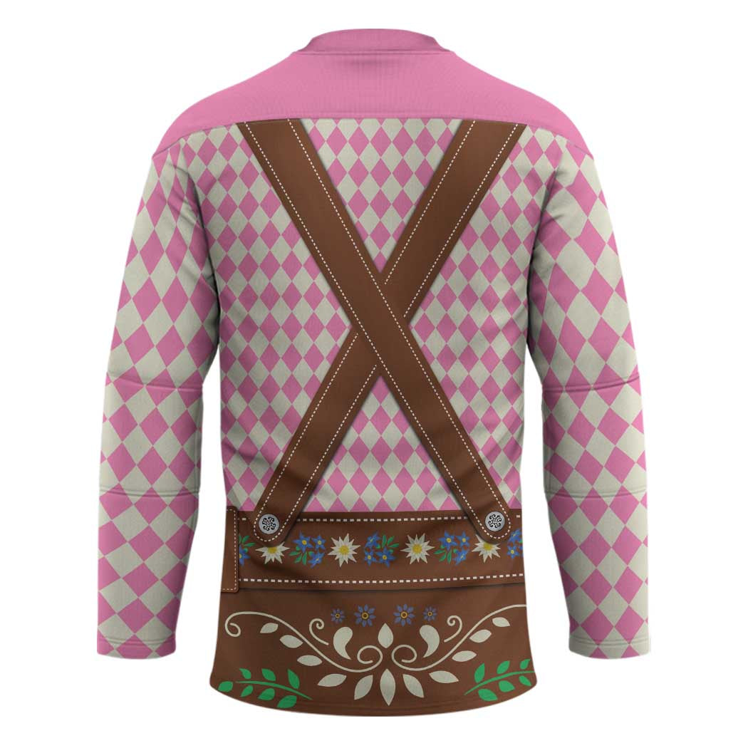 Lederhosen Oktoberfest Hockey Jersey Pink Edelweiss Floral Polka Dots - Wonder Print Shop