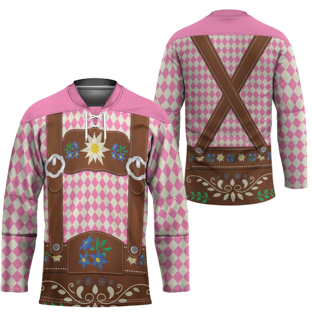 Lederhosen Oktoberfest Hockey Jersey Pink Edelweiss Floral Polka Dots - Wonder Print Shop