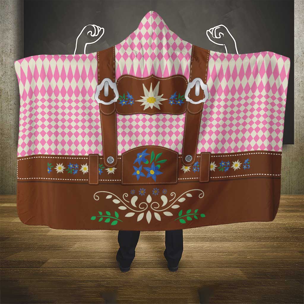 Lederhosen Oktoberfest Hooded Blanket Pink Edelweiss Floral Polka Dots - Wonder Print Shop