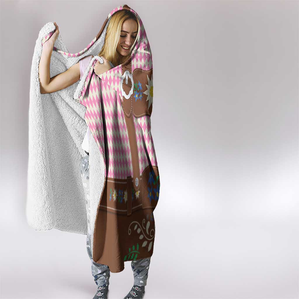 Lederhosen Oktoberfest Hooded Blanket Pink Edelweiss Floral Polka Dots - Wonder Print Shop
