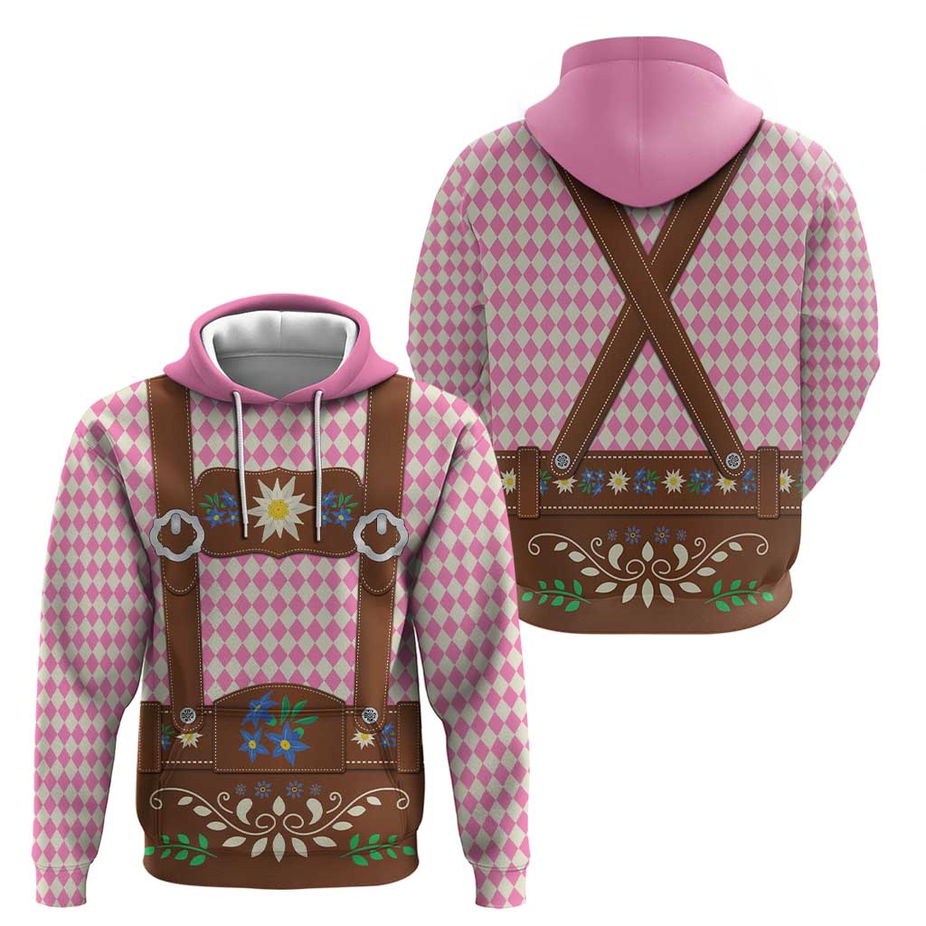 Lederhosen Oktoberfest Hoodie Pink Edelweiss Floral Polka Dots - Wonder Print Shop