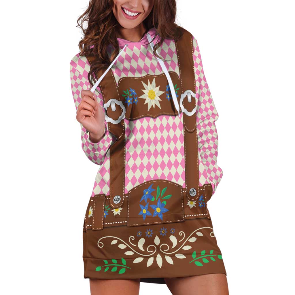 Lederhosen Oktoberfest Hoodie Dress Pink Edelweiss Floral Polka Dots - Wonder Print Shop