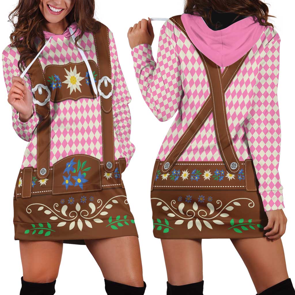 Lederhosen Oktoberfest Hoodie Dress Pink Edelweiss Floral Polka Dots - Wonder Print Shop