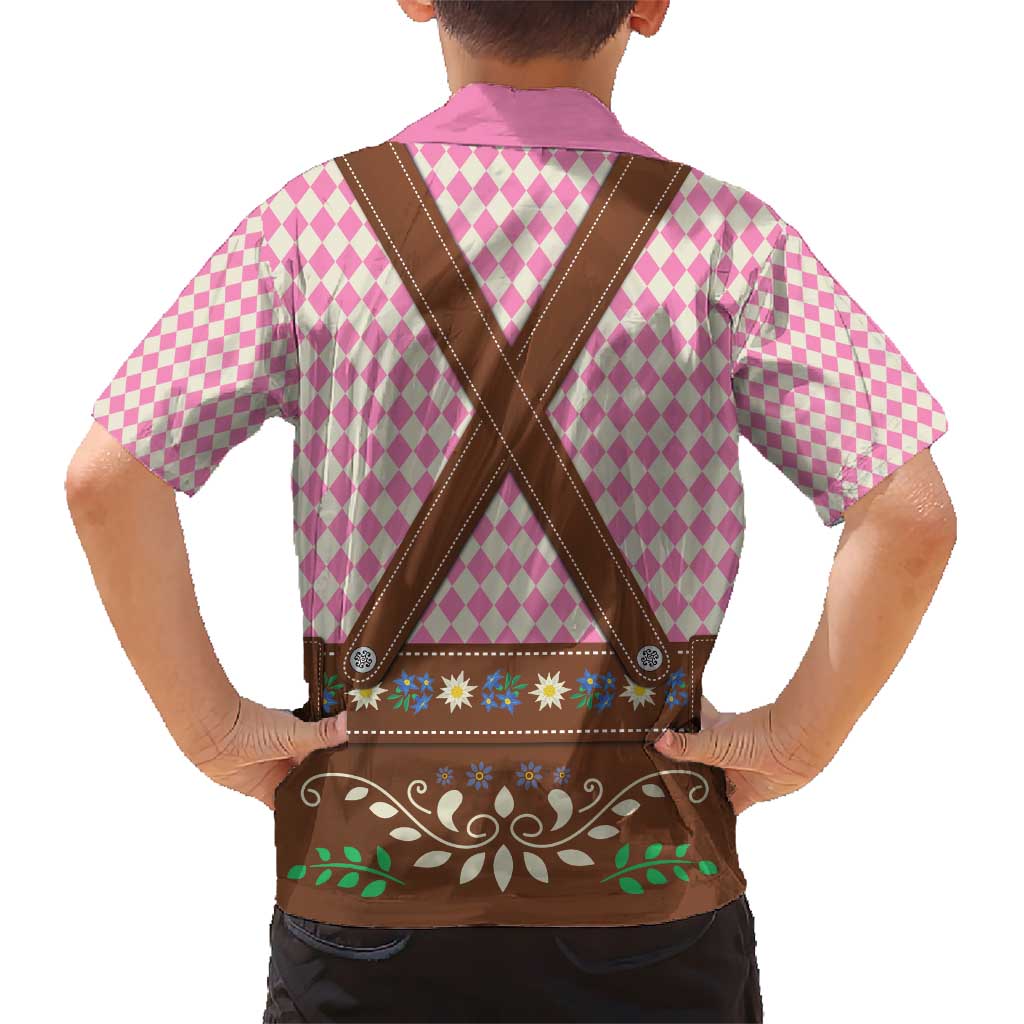 Lederhosen Oktoberfest Kid Hawaiian Shirt Pink Edelweiss Floral Polka Dots - Wonder Print Shop