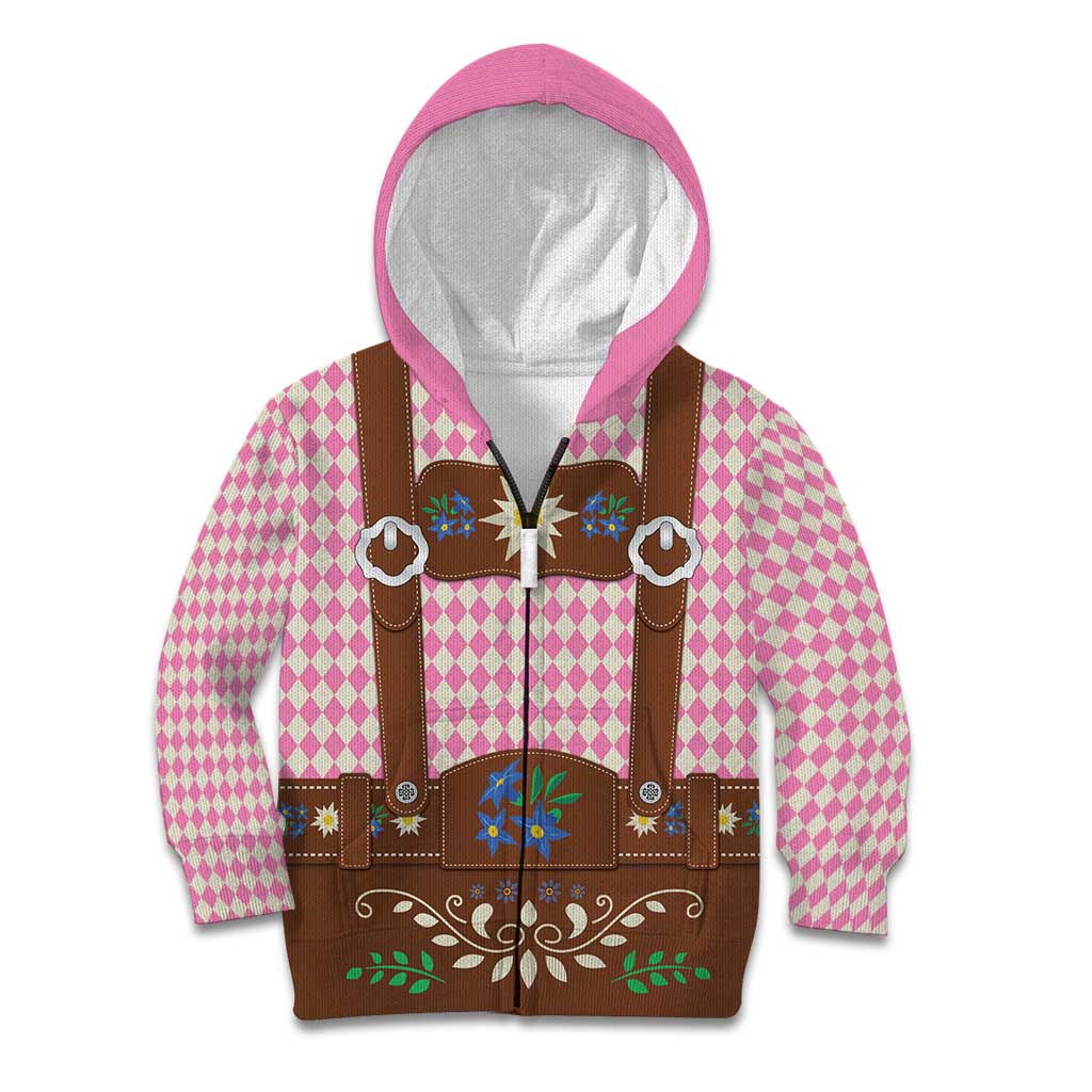 Lederhosen Oktoberfest Kid Hoodie Pink Edelweiss Floral Polka Dots - Wonder Print Shop