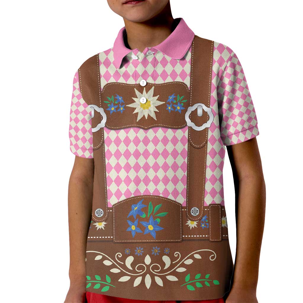 Lederhosen Oktoberfest Kid Polo Shirt Pink Edelweiss Floral Polka Dots - Wonder Print Shop