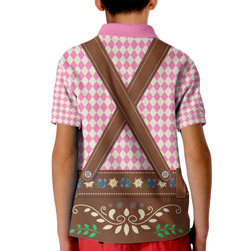 Lederhosen Oktoberfest Kid Polo Shirt Pink Edelweiss Floral Polka Dots - Wonder Print Shop