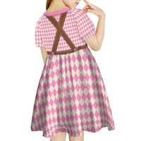 Lederhosen Oktoberfest Kid Short Sleeve Dress Pink Edelweiss Floral Polka Dots - Wonder Print Shop