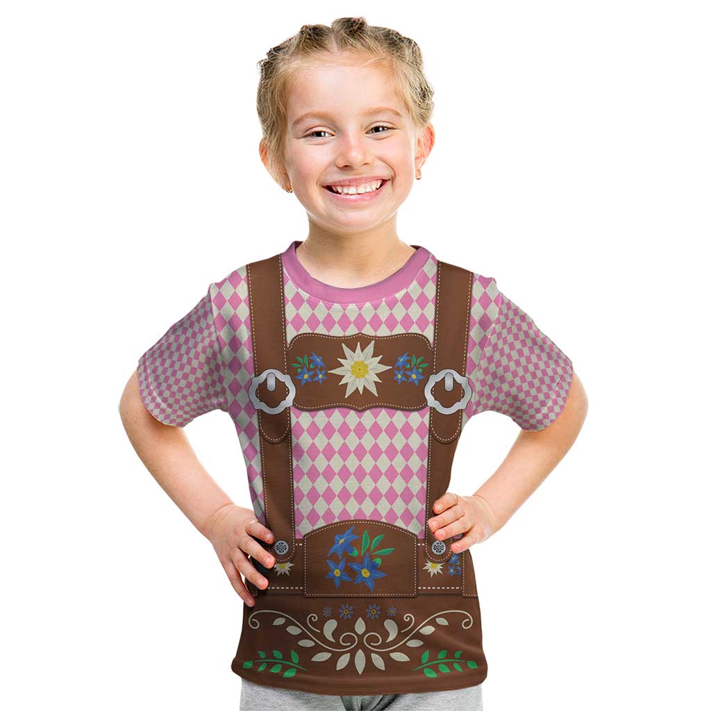 Lederhosen Oktoberfest Kid T Shirt Pink Edelweiss Floral Polka Dots - Wonder Print Shop