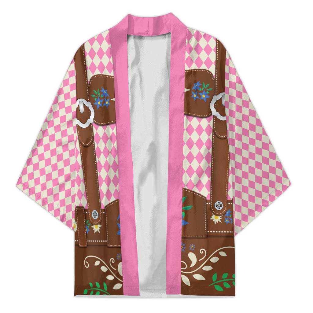 Lederhosen Oktoberfest Kimono Pink Edelweiss Floral Polka Dots - Wonder Print Shop