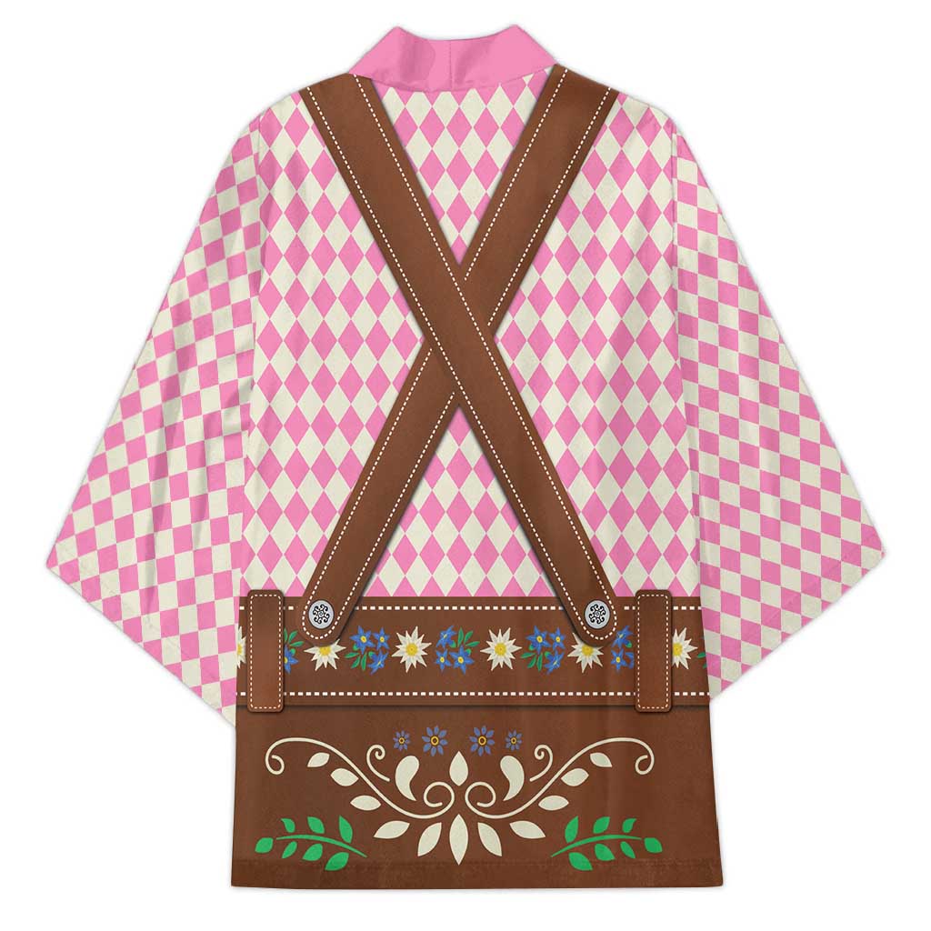 Lederhosen Oktoberfest Kimono Pink Edelweiss Floral Polka Dots - Wonder Print Shop
