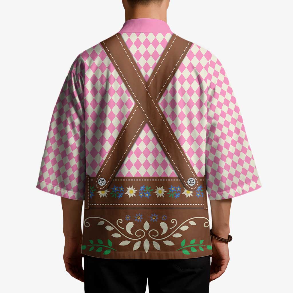 Lederhosen Oktoberfest Kimono Pink Edelweiss Floral Polka Dots - Wonder Print Shop