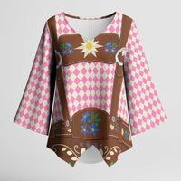 Lederhosen Oktoberfest Kimono Sleeve Blouse Pink Edelweiss Floral Polka Dots - Wonder Print Shop
