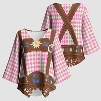 Lederhosen Oktoberfest Kimono Sleeve Blouse Pink Edelweiss Floral Polka Dots - Wonder Print Shop