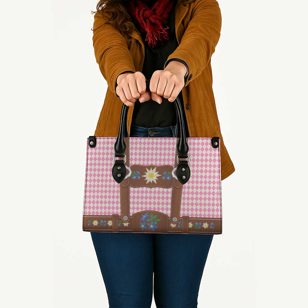 Lederhosen Oktoberfest Leather Bag Pink Edelweiss Floral Polka Dots - Wonder Print Shop