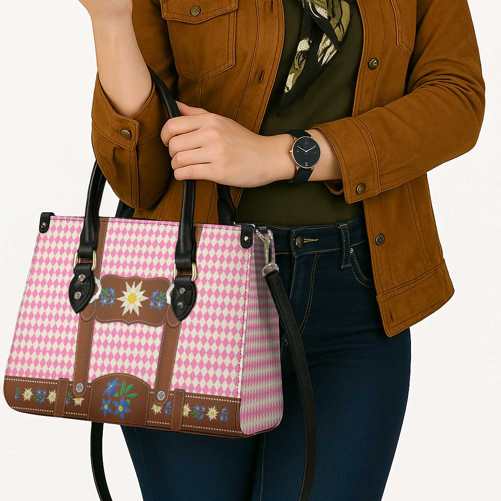 Lederhosen Oktoberfest Leather Bag Pink Edelweiss Floral Polka Dots - Wonder Print Shop