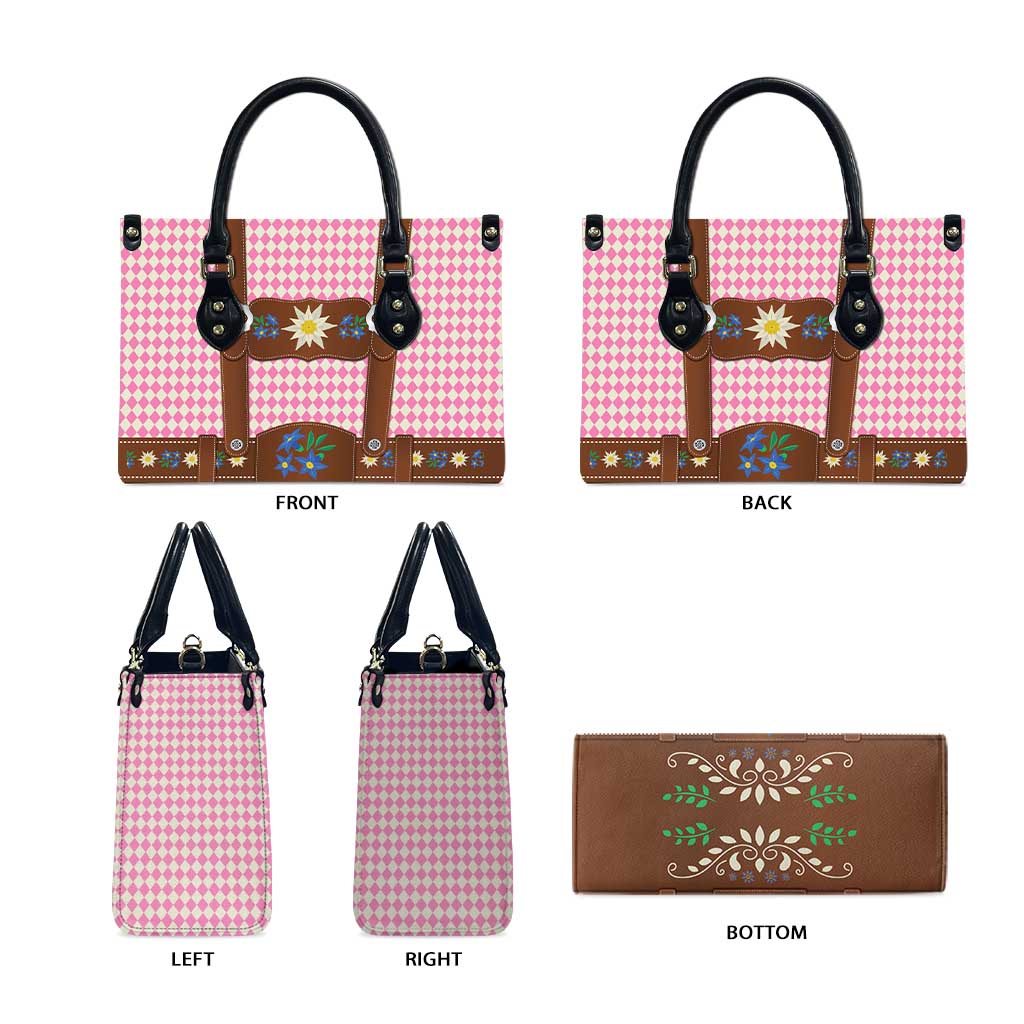 Lederhosen Oktoberfest Leather Bag Pink Edelweiss Floral Polka Dots - Wonder Print Shop