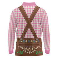 Lederhosen Oktoberfest Long Sleeve Polo Shirt Pink Edelweiss Floral Polka Dots - Wonder Print Shop