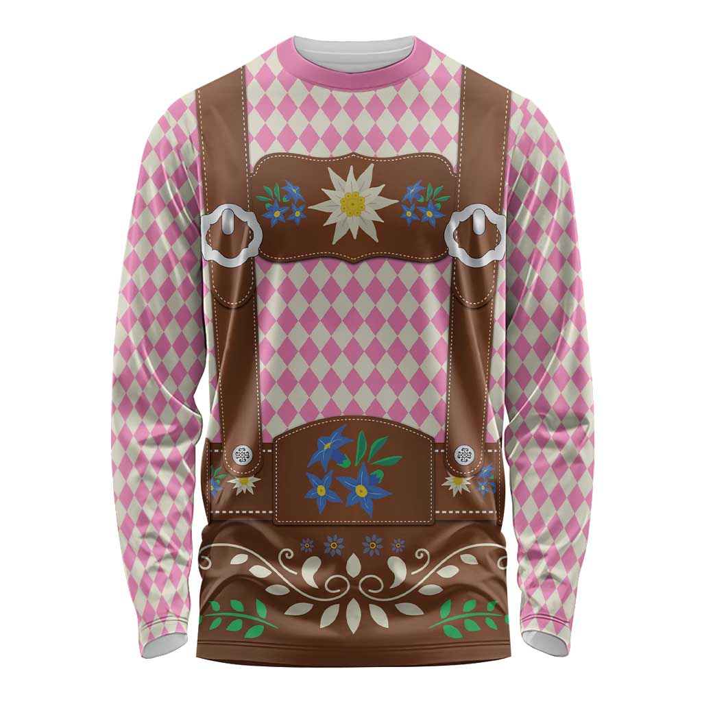 Lederhosen Oktoberfest Long Sleeve Shirt Pink Edelweiss Floral Polka Dots - Wonder Print Shop