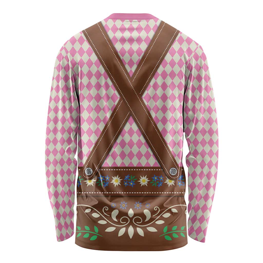 Lederhosen Oktoberfest Long Sleeve Shirt Pink Edelweiss Floral Polka Dots - Wonder Print Shop