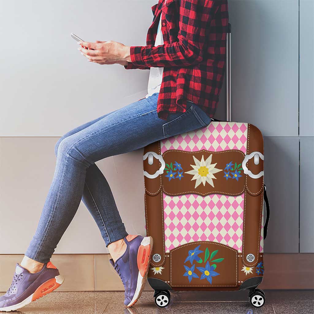 Lederhosen Oktoberfest Luggage Cover Pink Edelweiss Floral Polka Dots - Wonder Print Shop