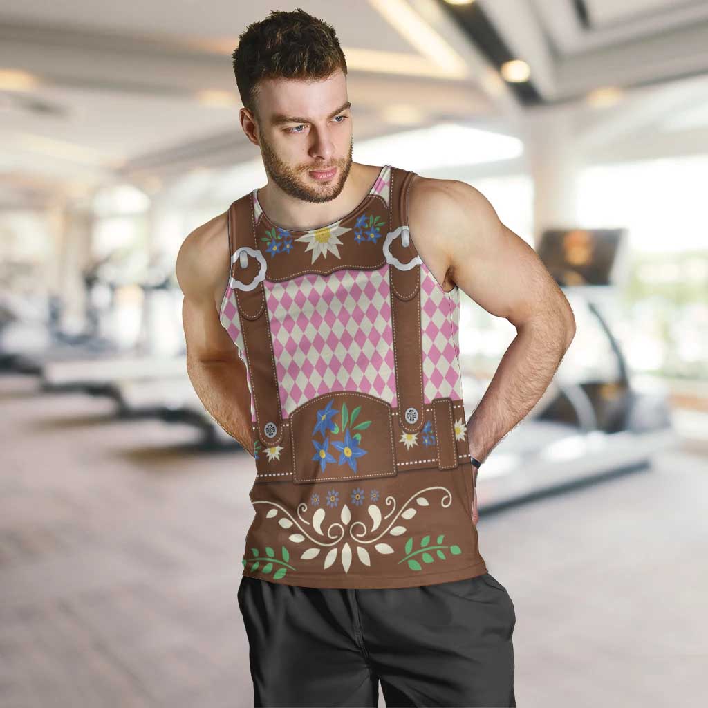 Lederhosen Oktoberfest Men Tank Top Pink Edelweiss Floral Polka Dots - Wonder Print Shop