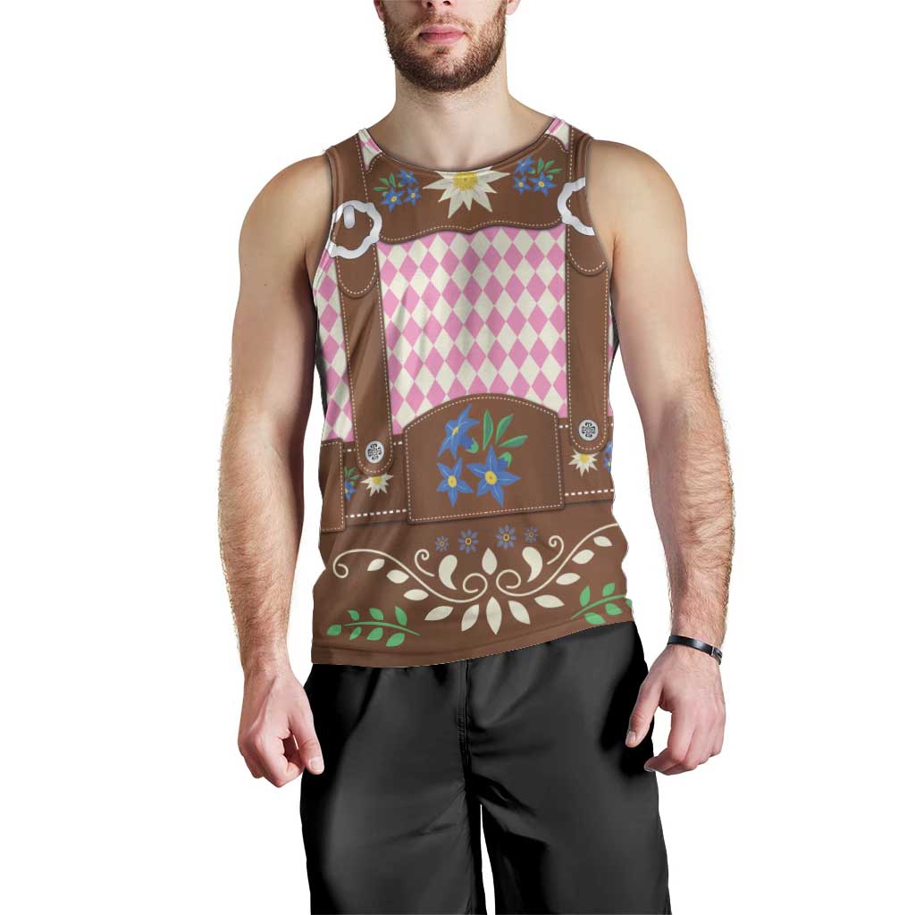 Lederhosen Oktoberfest Men Tank Top Pink Edelweiss Floral Polka Dots - Wonder Print Shop