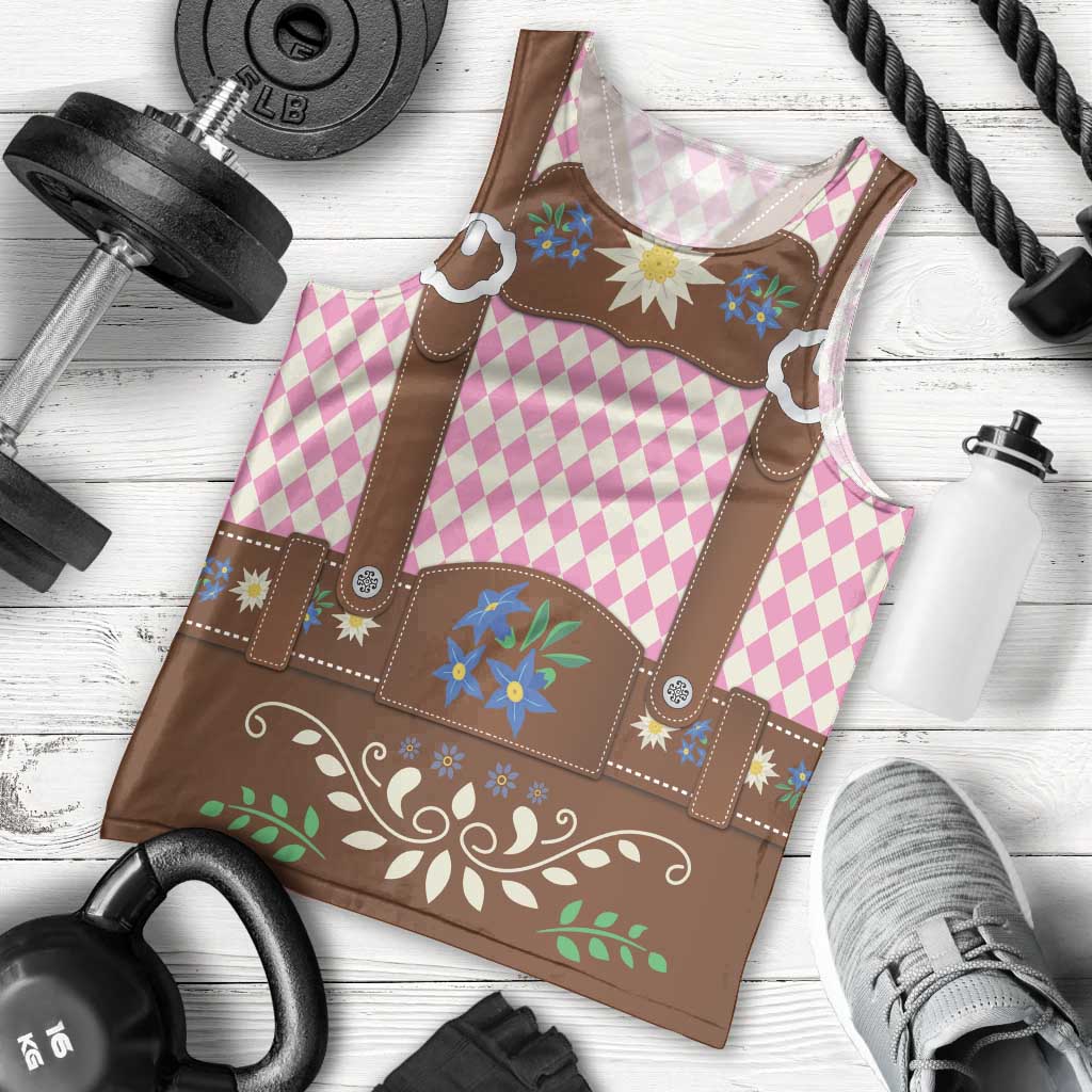 Lederhosen Oktoberfest Men Tank Top Pink Edelweiss Floral Polka Dots - Wonder Print Shop