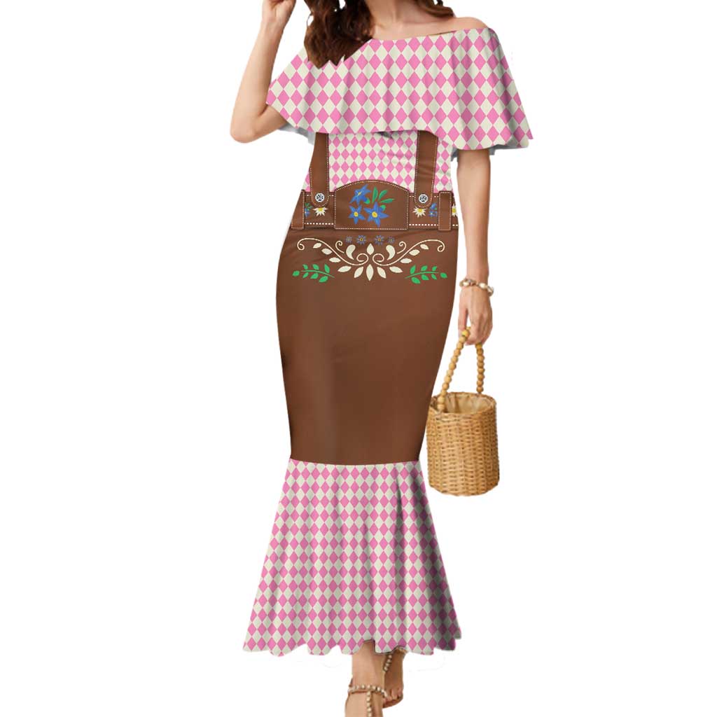 Lederhosen Oktoberfest Mermaid Dress Pink Edelweiss Floral Polka Dots - Wonder Print Shop