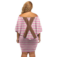 Lederhosen Oktoberfest Off Shoulder Short Dress Pink Edelweiss Floral Polka Dots - Wonder Print Shop