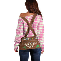 Lederhosen Oktoberfest Off Shoulder Sweater Pink Edelweiss Floral Polka Dots - Wonder Print Shop