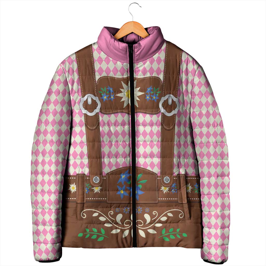 Lederhosen Oktoberfest Padded Jacket Pink Edelweiss Floral Polka Dots - Wonder Print Shop