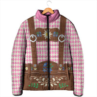 Lederhosen Oktoberfest Padded Jacket Pink Edelweiss Floral Polka Dots - Wonder Print Shop