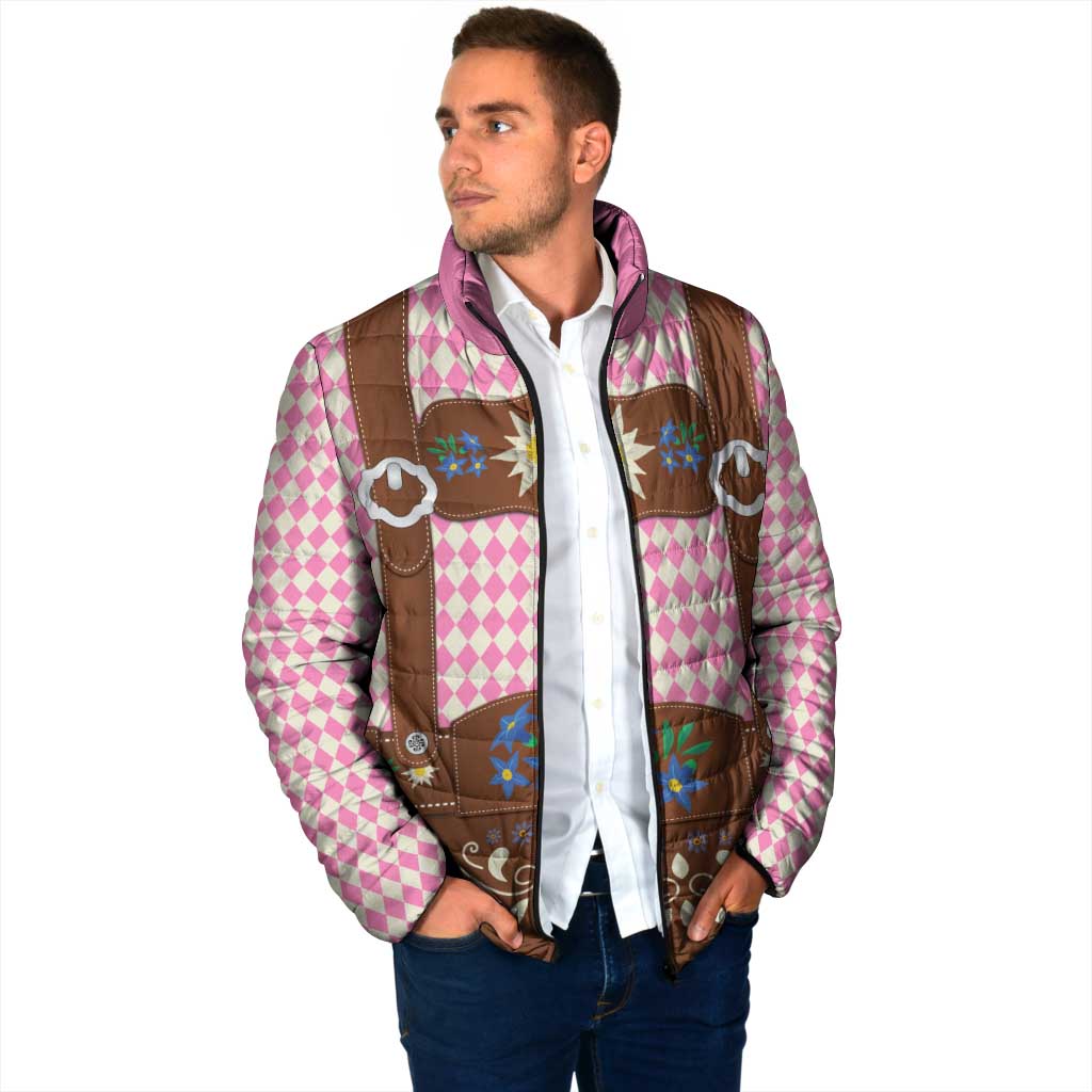 Lederhosen Oktoberfest Padded Jacket Pink Edelweiss Floral Polka Dots - Wonder Print Shop